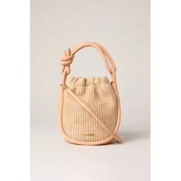 V-40. GANNI Small Knot Bucket Raffia Bag Tan - Picture 1 of 1